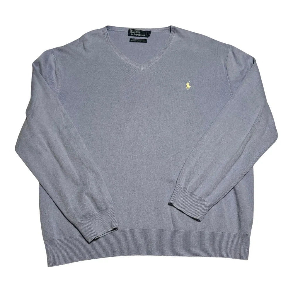 Vintage Polo Ralph Lauren Light Blue Pima Cotton V-neck Sweater Men's XL FLAW